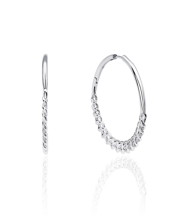 Серебряные крупные серьги кольца с декоративной цепью MIESTILO  Miestilo  2