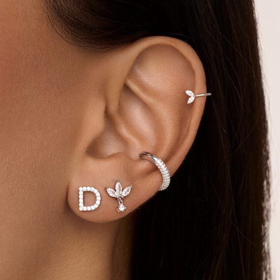 Серьги серебро 925 серебряные гвоздики с камнями листья Miestilo