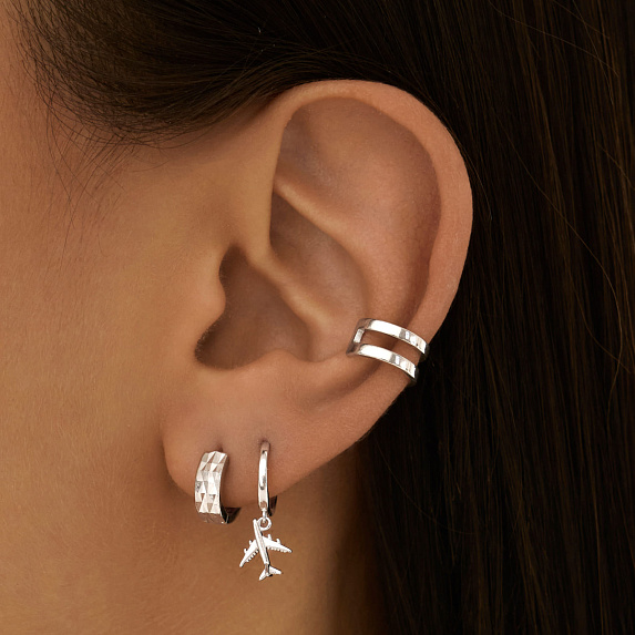 Серебряные серьги кольца самолет Miestilo