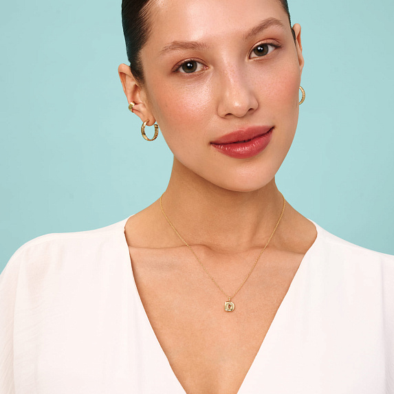 Серебряное колье позолоченое с буквой D bubble small Miestilo
