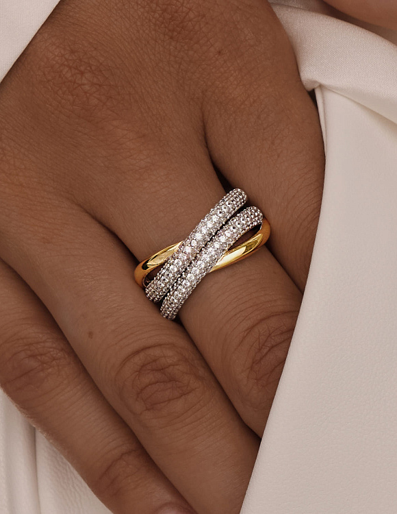 Серебряное кольцо биколор с фианитами Miestilo