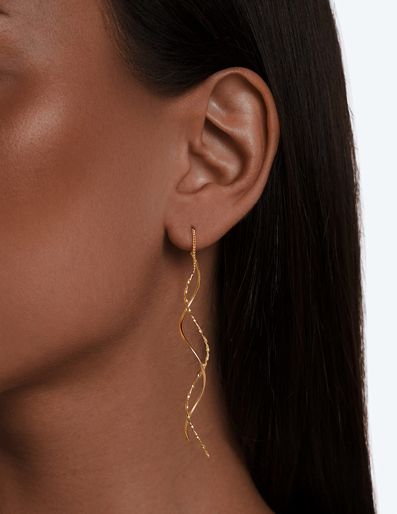 Серьги серебро 925 протяжки длинные в позолоте Miestilo