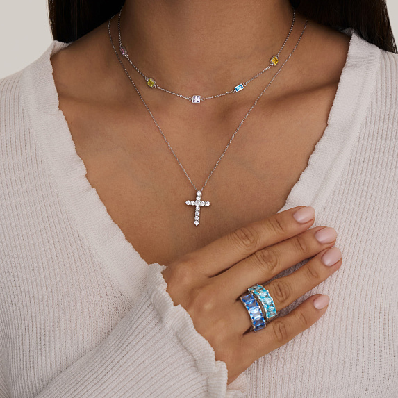 Серебряное колье с цветными камнями Miestilo