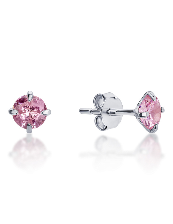 Серебряные пусеты с розовыми  фианитами  Miestilo  2