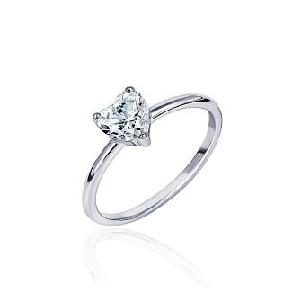 Тонкое кольцо с фианитом в огранке сердце MIESTILO Miestilo