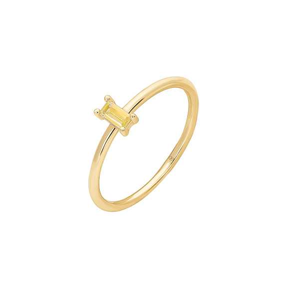 Серебряное кольцо позолоченное с фианитом в огранке багет Miestilo