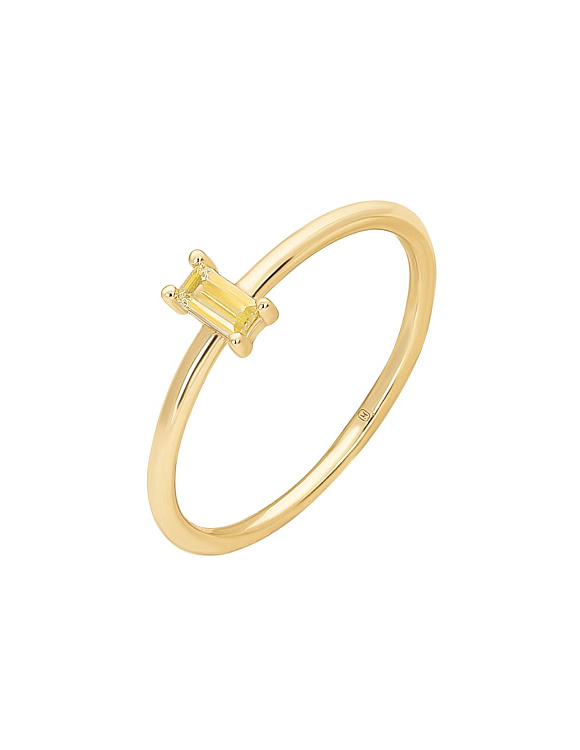 Серебряное кольцо позолоченное с фианитом в огранке багет Miestilo  2