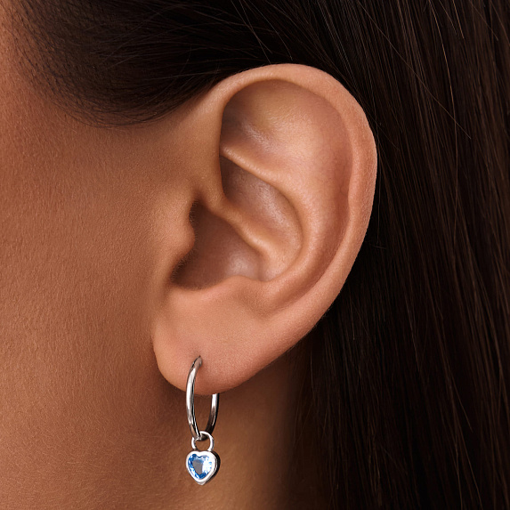 Серьги серебро 925 серебряные кольца голубые сердечки Miestilo