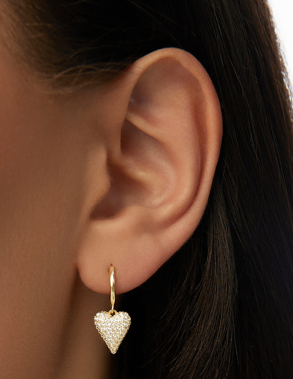 Серьги кольца серебро 925 позолоченные висячие сердечки Miestilo