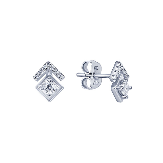 Серьги серебро 925 серебряные гвоздики с камнями квадратные Miestilo