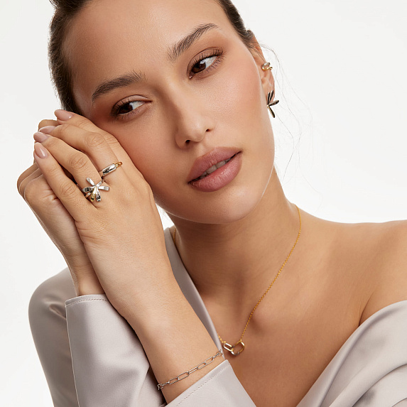 Серебряное кольцо биколор цветок Miestilo
