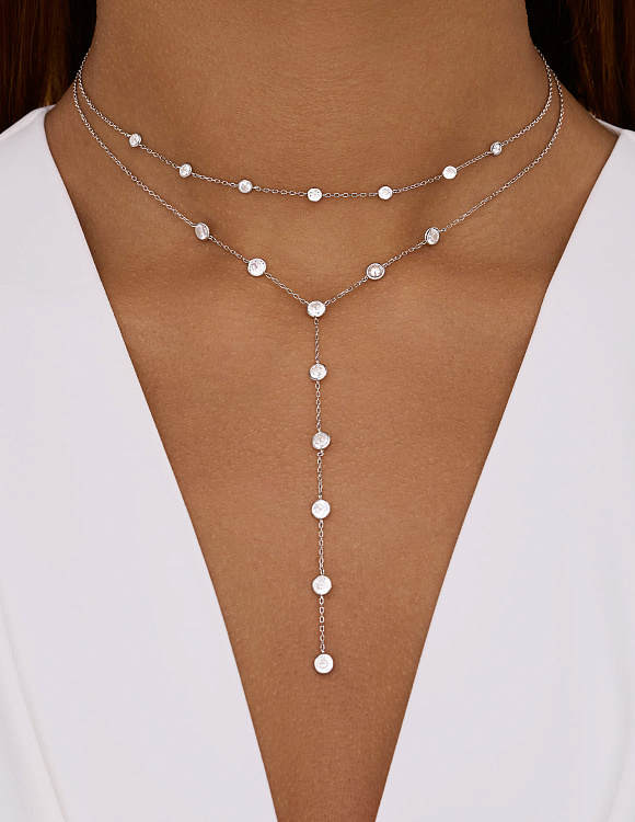 Длинное колье-галстук из серебра с фианитами MIESTILO  Miestilo