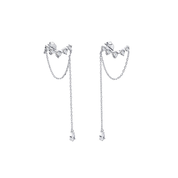 Серьги серебро 925 серебряные гвоздики с цепочкой Miestilo