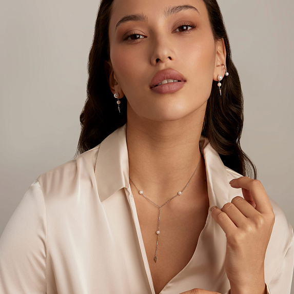 Серебряное колье галстук с натуральным жемчугом Miestilo