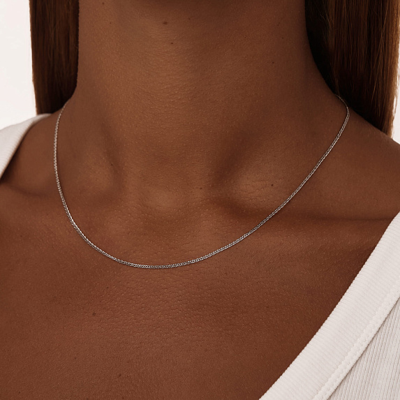 Серебряная цепь родированная Ромб двойной граненый  ширина плетения 1,7 мм D проволоки 0,3 мм Miestilo