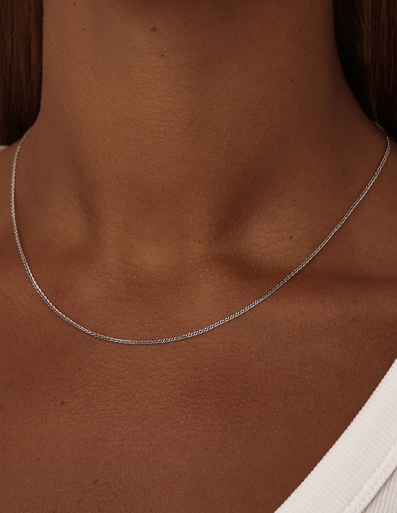 Серебряная цепь родированная Ромб двойной граненый  ширина плетения 1,7 мм D проволоки 0,3 мм Miestilo