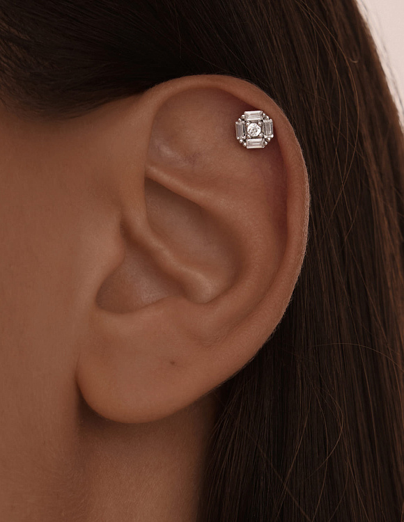 Серебряный пирсинг с фианитами Miestilo