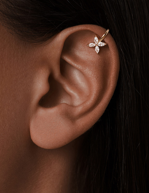 Серьга кафф серебро 925 моносерьга серебряная одиночная в позолоте Miestilo