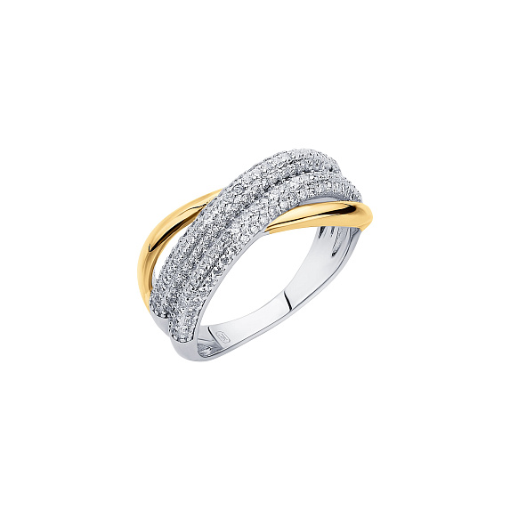 Серебряное кольцо биколор с фианитами Miestilo