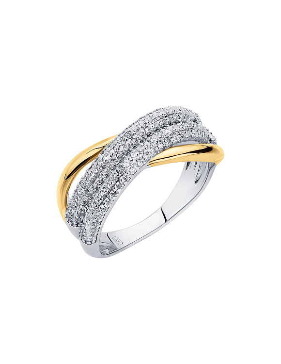 Серебряное кольцо биколор с фианитами Miestilo  2