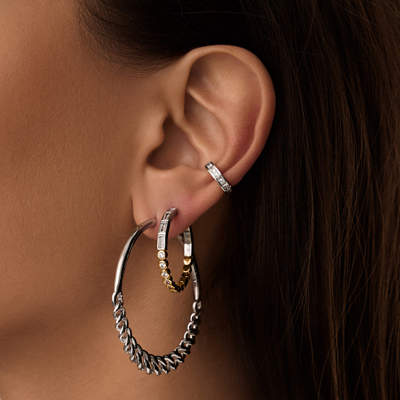 Серебряные крупные серьги кольца цепь Miestilo