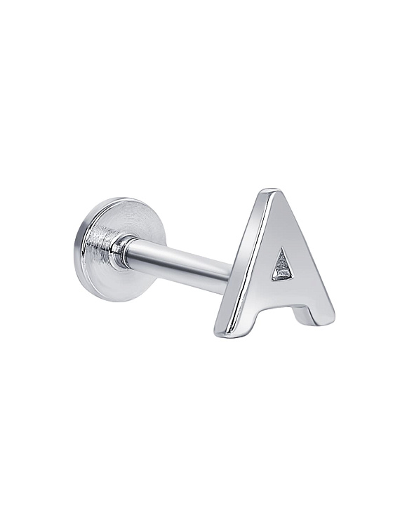 Серебряный пирсинг в ухо буква А 4мм Miestilo  2