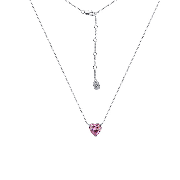 Серебряное колье сердце с розовым фианитом Miestilo
