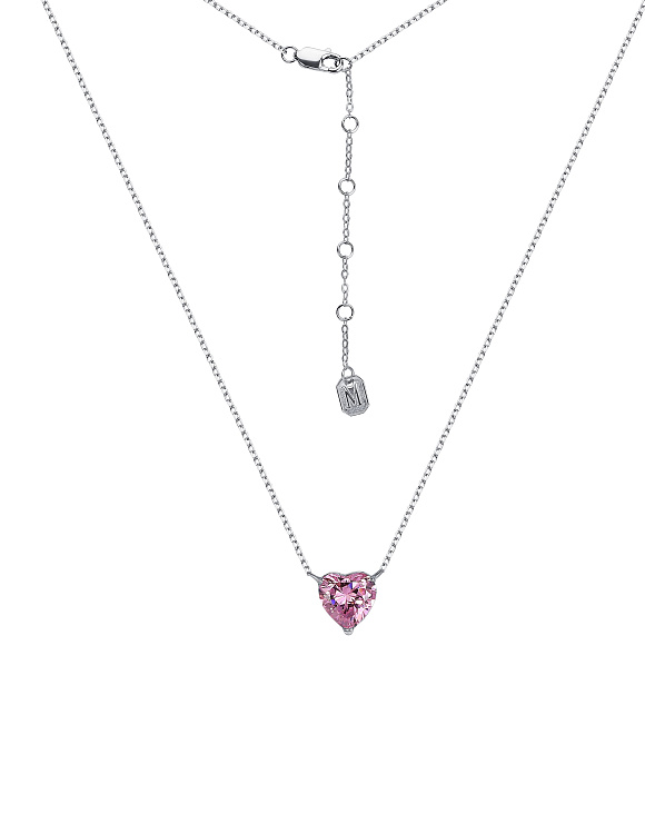 Серебряное колье сердце с розовым фианитом Miestilo  2