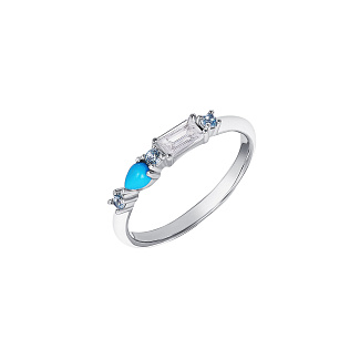 Серебряное кольцо с искуственной бирюзой и фианитами Miestilo