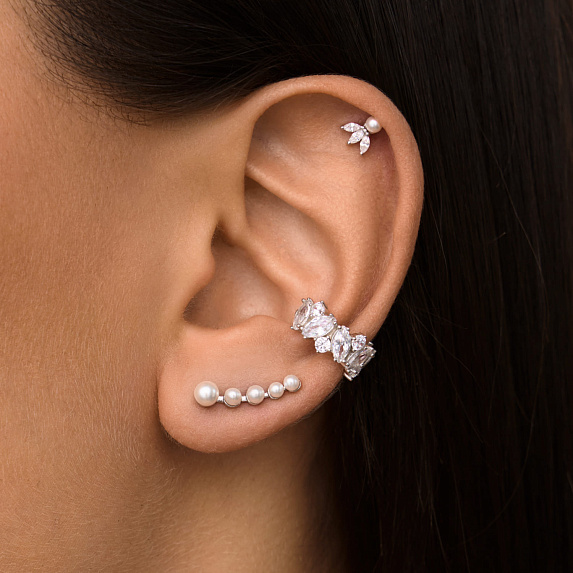 Серьги серебро 925 серебряные клаймберы с жемчугом Miestilo