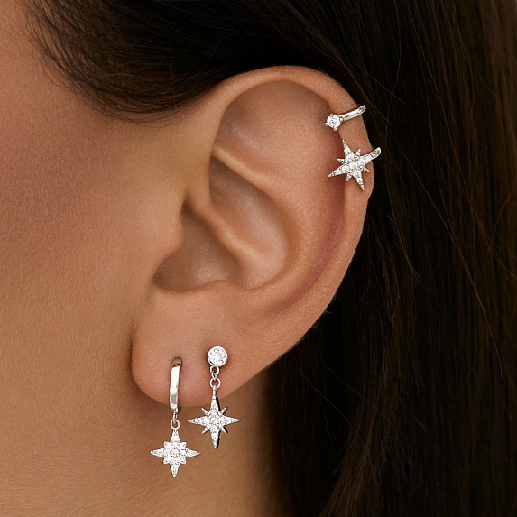 Серьги кольца серебро 925 серебряные висячие звезды Miestilo