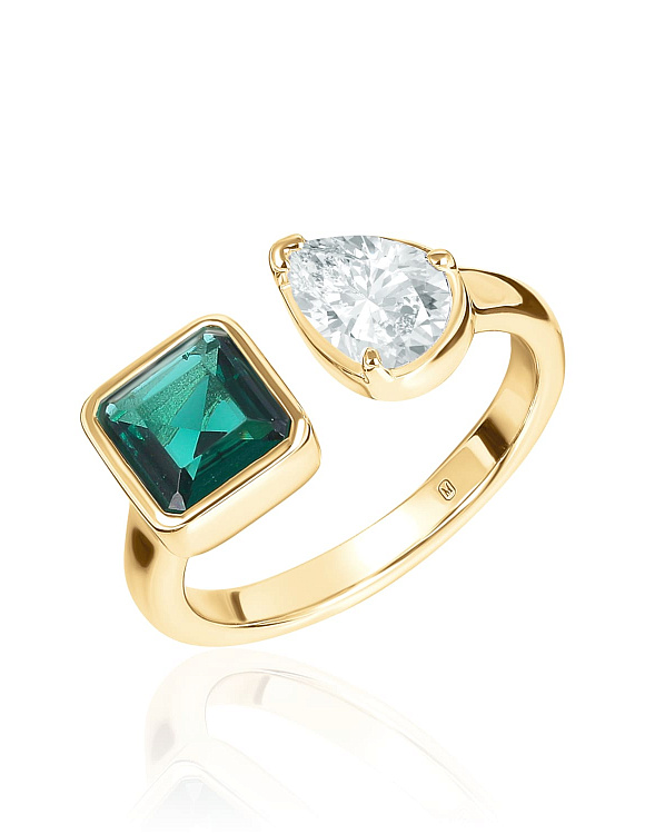 Позолоченное кольцо с фианитами в огранках квадрат и груша MIESTILO  Miestilo  2