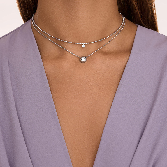 Серебряное колье с фианитом в круглой огранке Miestilo