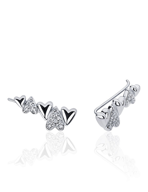 Серебряные клаймберы сердца с фианитами MIESTILO Miestilo