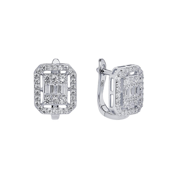 Серебряные серьги с фианитами и английским замком Miestilo