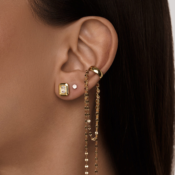 Серьги серебро 925 позолоченные гвоздики с фианитами Miestilo