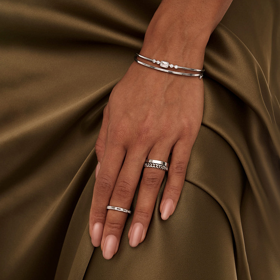 Серебряное двойное кольцо с цепью Miestilo