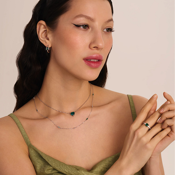 Серебряные серьги кольца с подвесом фианит Miestilo