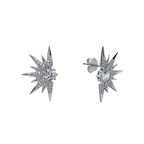 Серебряные серьги гвоздики с фианитами Miestilo