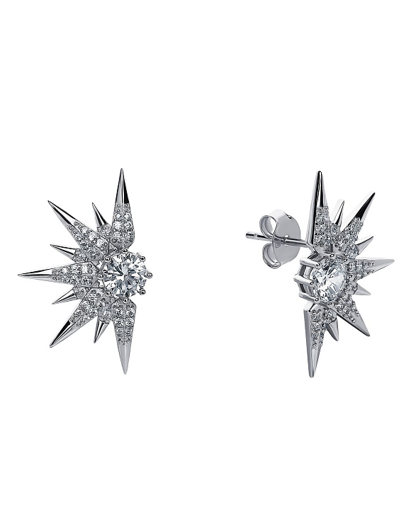 Серебряные серьги гвоздики с фианитами Miestilo  2