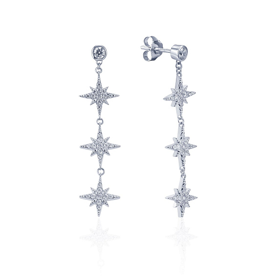 Серебряные пусеты с подвесками в виде звезд MIESTILO Miestilo