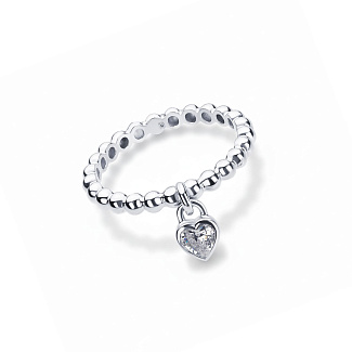 Серебряное кольцо с подвеской сердцем с фианитом Miestilo