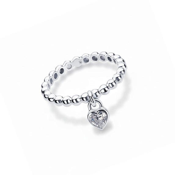 Серебряное кольцо с подвеской сердцем с фианитом Miestilo