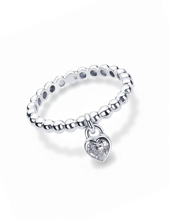 Серебряное кольцо с подвеской сердцем с фианитом Miestilo  2