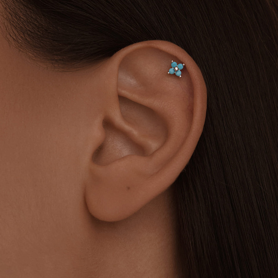 Серебряный пирсинг с синтетической бирюзой Miestilo