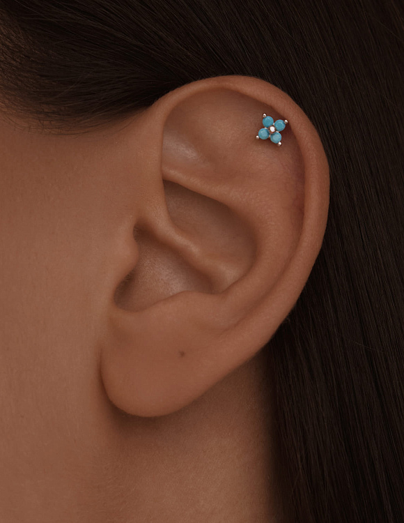 Серебряный пирсинг с синтетической бирюзой Miestilo