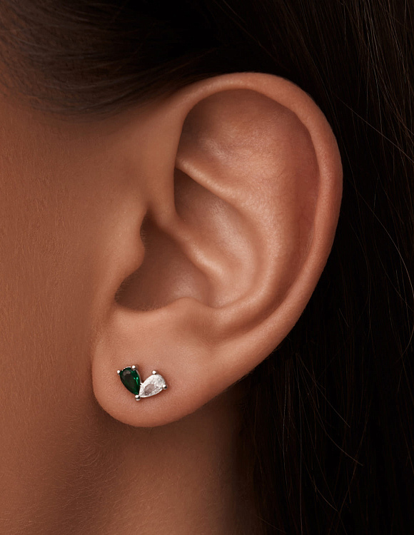 Серебряные серьги с фианитами в огранке груша MIESTILO  Miestilo