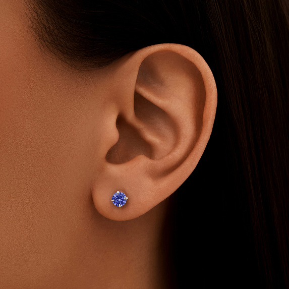 Серебряные пусеты с фиолетовыми фианитами  Miestilo