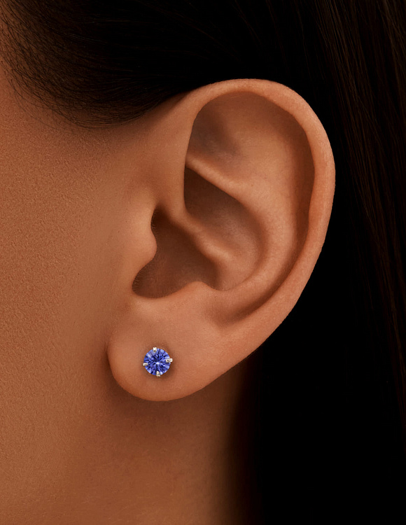 Серебряные пусеты с фиолетовыми фианитами  Miestilo
