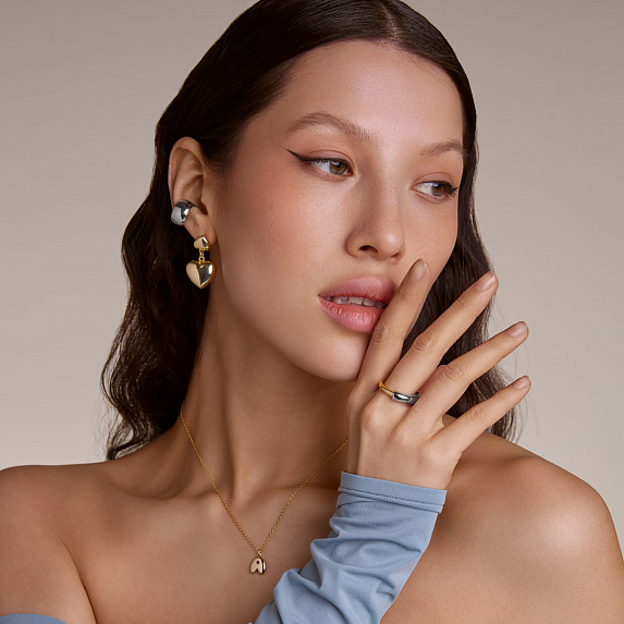 Серьги серебро 925 гвоздики сердечки позолоченные Miestilo
